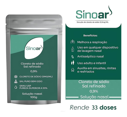 Refil 100g Sal Puro Refinado Sem Iodo Limpeza Nasal Sinoar