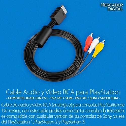 Cable Av Vídeo Audio Rca Para Playstation Ps1 Ps2 Ps3