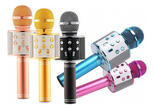Microfono Karaoke Bluetooth Microfono Con Parlante Inalambri Color Oro