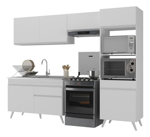 Armário De Cozinha Compacta 252cm Veneza Multimóveis V3693 Cor Branco