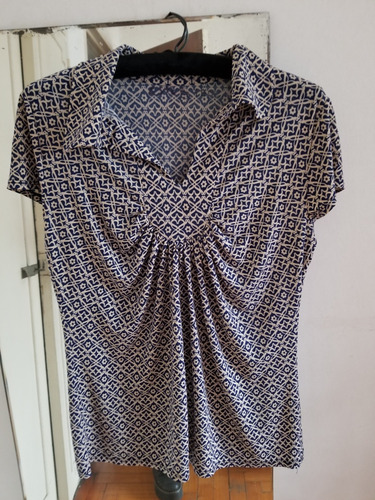 Blusa Escote V Manga Japonesa Seda Fría Azul/beige S