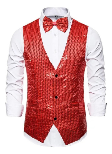 Chaleco De Fiesta Hombre Moda Lentejuela Con Corbata De [u]