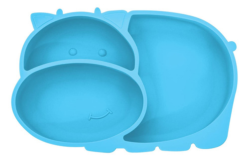 Prato Infantil Bebe Com Divisória Introdução Alimentar Azul Hipopótamo Personagem Hipopótamo