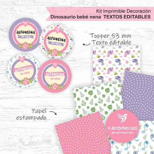 Imagen 5 de 5 de Dinosaurios Bebés Imprimible Decoracion Candy Textoeditable
