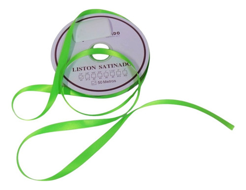 Listón Satinado Económico Satinado 2 Caras 1cm Con 50 Metros Color Verde Limón Lisa