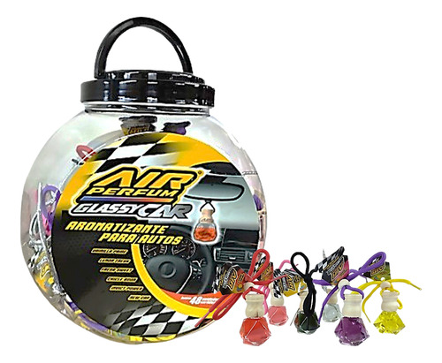 Aromatizante Colgante Air Perfum Glassy Car Pote X48 Un. Multicolor Chicle Boom - Fresa Sweet - Invict - Lemon Fresh - New Car - Vainilla Pride