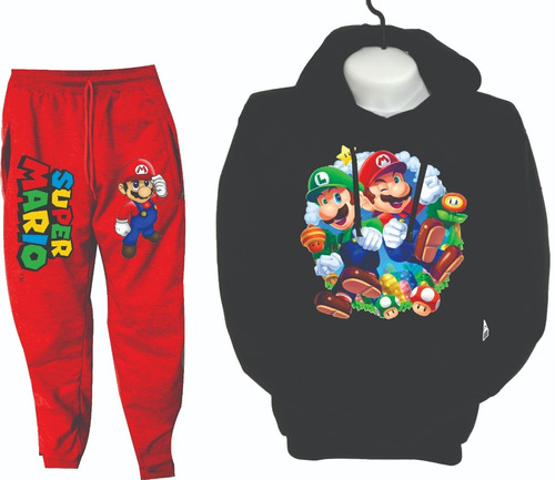 Conjuntos Sudadera Mario Bross Jogger+hoodie Niños Adultos I