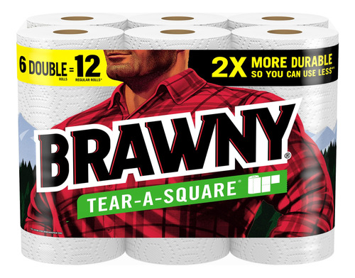 Brawny Tear-a-square - Toallas De Papel Cuadradas, 6 Rollos