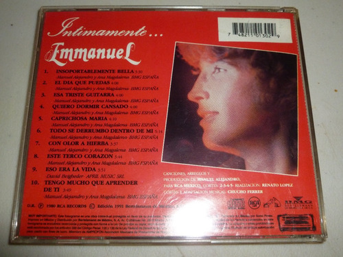 Emmanuel Cd Intimamente Primer Edicion 1991