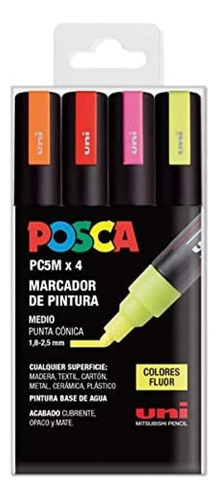 Posca Uni Pc 5m Fluor Set - Pack 4 Rotuladores