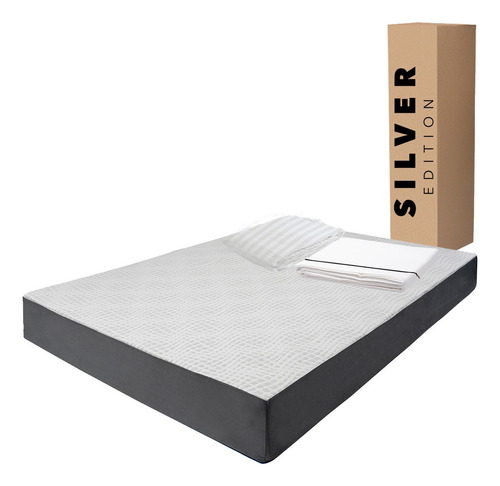 Colchón Matrimonial En Caja 20cm + Sábanas + Protector Blanco Con Gris