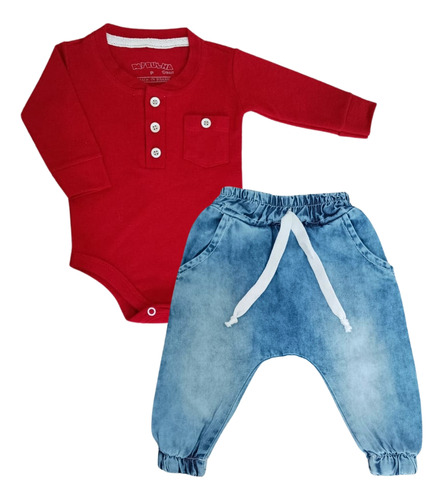 Conjunto Roupa Bebê Body Manga Longa Calça Jeans