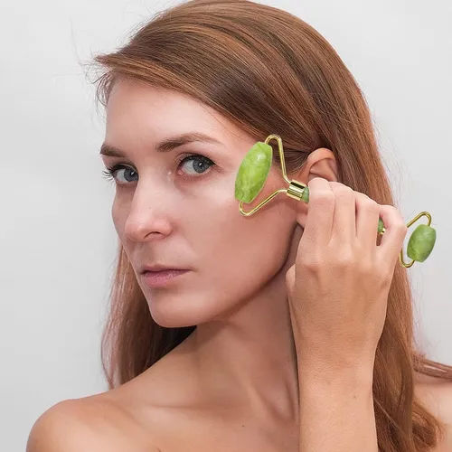 Gua Sha Facial Tools & Jade Roller Set For Skin Care, Red...