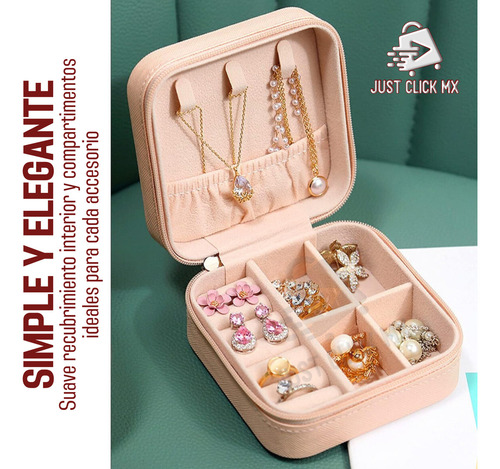 Alhajero Portátil Para Viaje Estuche Organizador De Joyas Collares Anillos Aretes Color Rosa JustClick MX