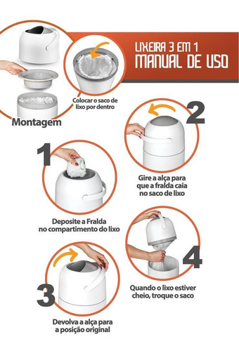 Lixeira Anti Odor Para Fraldas Antibacteriana Lixo Mágico