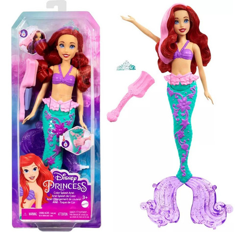 Disney Princess Muñeca Ariel Color Splash Cambia De Color