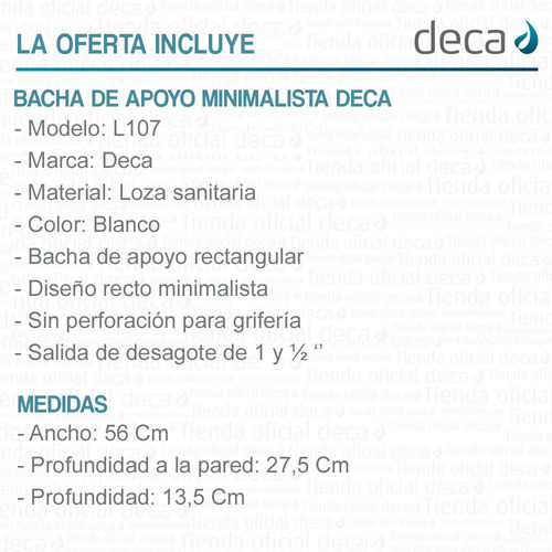 Imagen 6 de 10 de Bacha Baño Apoyar Rectangular Deca L107 Fina Cubica Minimal