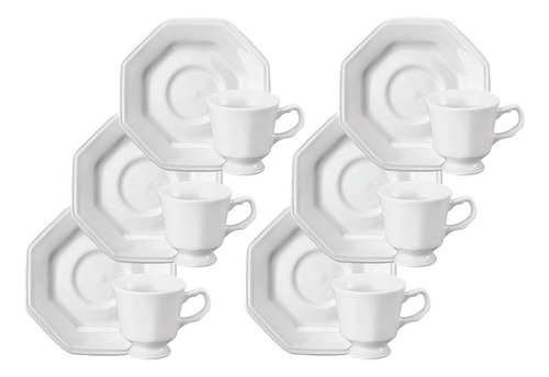 6 Xícara De Chá 200ml Com Pires Prisma Porcelana Schmidt Cor Branco