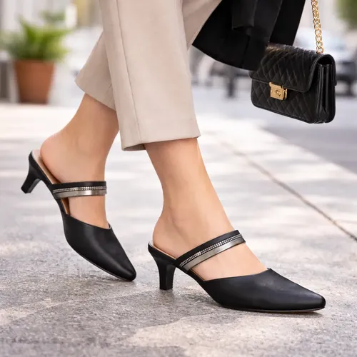 Scarpin Feminino Salto Baixo Mule Tamanco Social Brilho Full