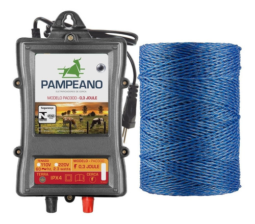 Kit Cerca Elétrica Rural Eletrificador Pa0300  + Fio 250m Bi