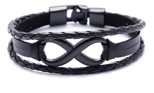 Pulsera Cuero Infinito Negro Unisex Hombre Mujer Accesorios 