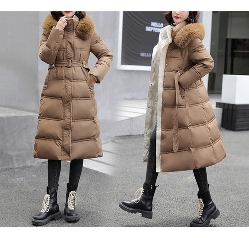 Parka Larga Para Mujer, Chamarra De Algodón Con Cinturón Y