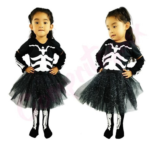 Imagen 1 de 2 de Disfraz Hueso Esqueleto Catrina Calaca Halloween Niña Comple