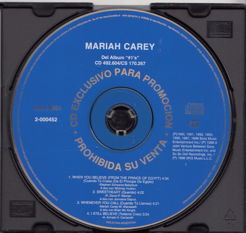 Pop Mariah Carey Cd Promo Argentina 4 Temas Raro 1998 Unico