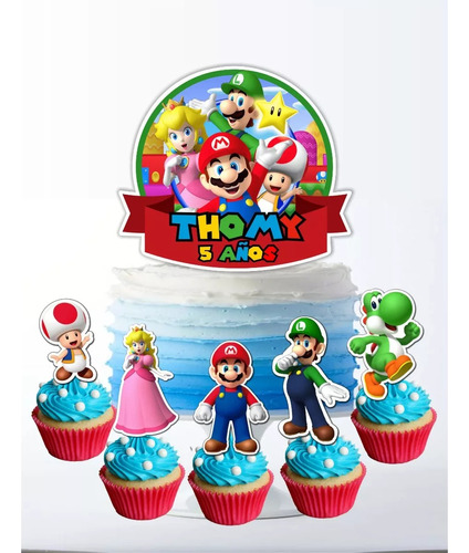 Kit Mario Bros Toppers Para Torta Y Cupcakes Personalizado