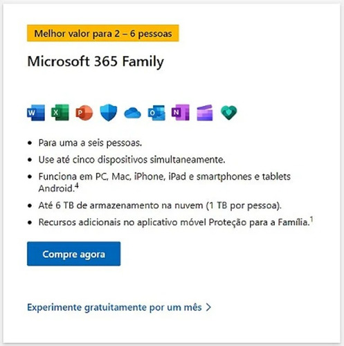 Divisão Onedriver 1tb + Office 365 (mensal)