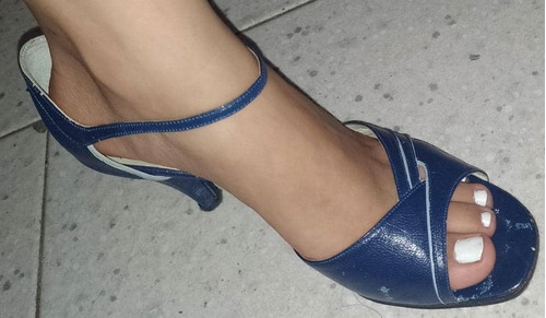 Zapatos De Tacón Medio Azul 37