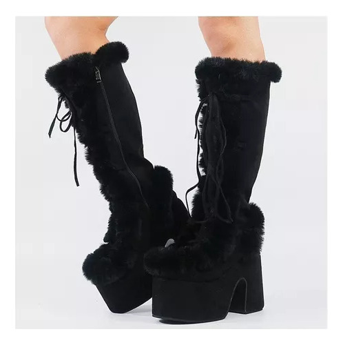 Botas De Piel Para Mujer Zapatos Góticos De Tacón Grueso A1