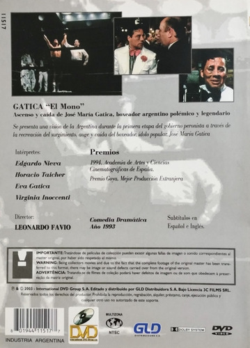 Gatica El Mono Película Dvd Original Director Leonardo Favio