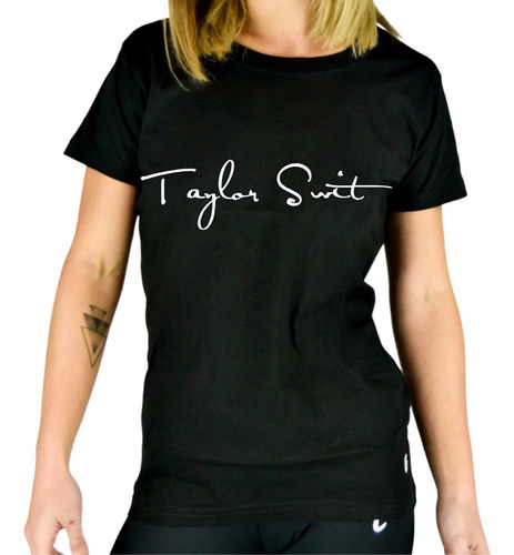 Remera Mujer Negra Personalizada Logo Taylor Swift