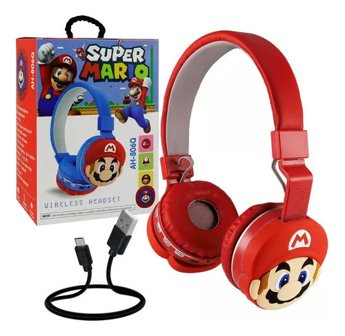 Audífonos De Diadema Mario Bros Con Bluetooth Niño, Adulto
