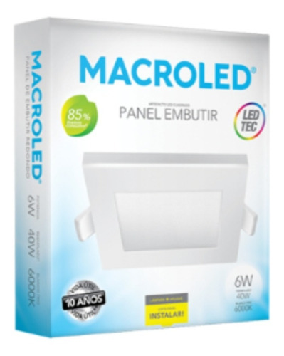 Panel Led Para Embutir 6w Macroled Cuadrado Luz Fría