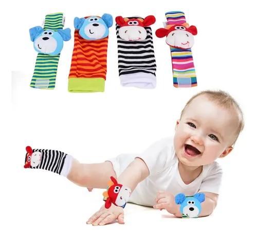 Sozzy Calcetines Sonajero Para Bebés 0-12 Meses – Set De 2 Calcetines Y 2 Pulseras Con Sonido Suave, Estimulación Temprana Y Colores Contrastados