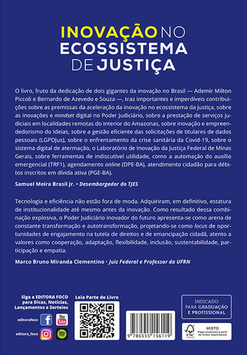 Inovação No Ecossistema De Justiça, De Ademir Milton Piccoli. Editora Editora Foco, Capa Mole Em Português