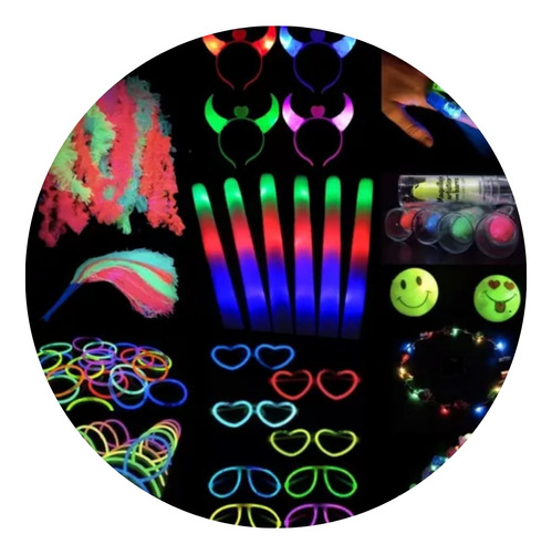 Combo Cotillon Luminoso Led Neon 100 Personas + Labial Fluo