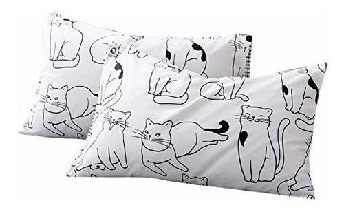 Fendie - Fundas De Almohada Con Estampado De Gato, Tamaño Es