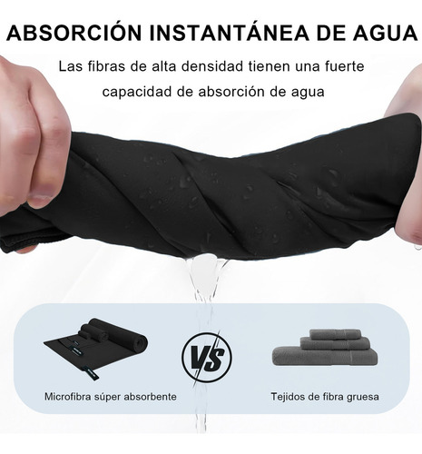 Kidomy 3pzs Negro Toalla De Microfibra Secado Rápido Deportiva