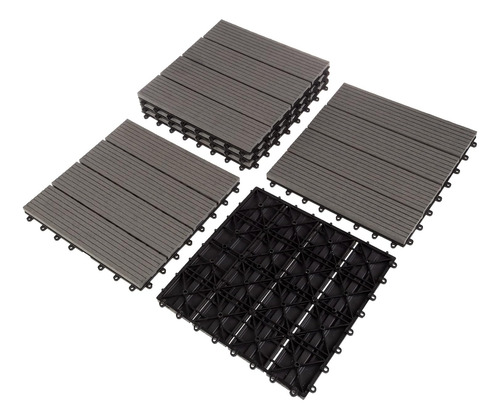 Juego De 6 Baldosas De Suelo De Patio Entrelazadas De Madera