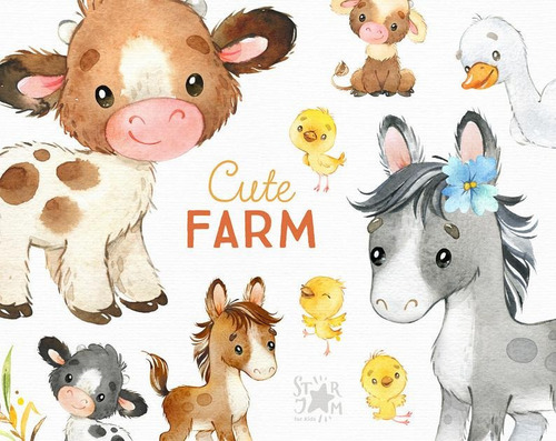 Clipart Animales De La Granja Acuarela Cute Farm