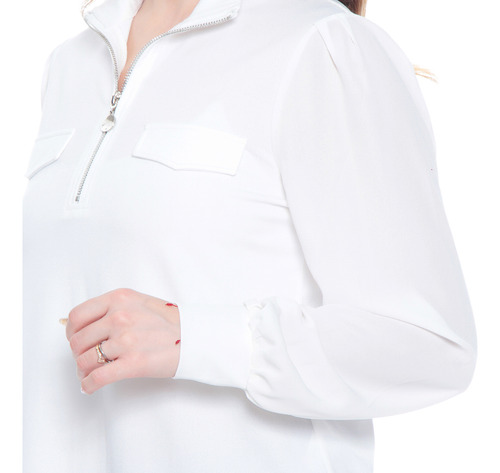 Blusa Wados Solida Scote V Con Cierre En Bolsillos