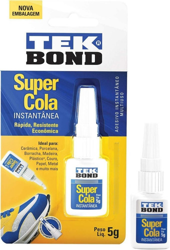 Adesivo instantâneo 5g, cor incolor, cola líquida Tekbond, Tekbond 326446, cor incolor de 5g