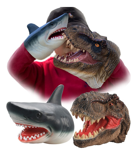 Gemini&genius Tyrannosaurus & Shark Hand Marionetas De Dino.