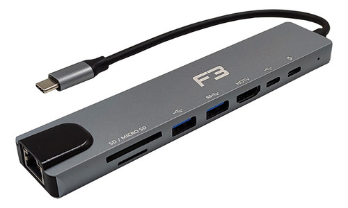 Adaptador Hub Tipo-c 8 Em 1 Hdmi 4k Lan Usb 3.0 Sd/tf Type-c