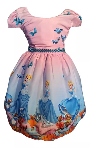 Vestido Infantil Cinderela Brinde Disney Tam 4 a 10