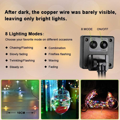 Imagen 6 de 10 de Guirnalda Luces Led Alambre 100led Multicolor 10 Mts Solar