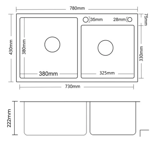 Pileta Cocina Bacha Acero Aisi 304 Doble Hausar 78x43 Outlet